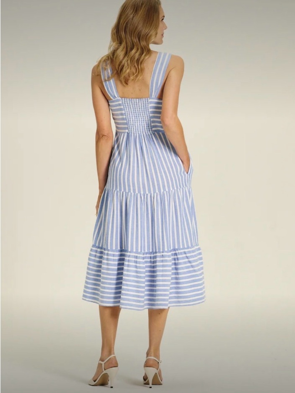 NWT beachlunchlounge Anthropologie Cassie Striped Midi Dress in Blue and White - Picture 4 of 10